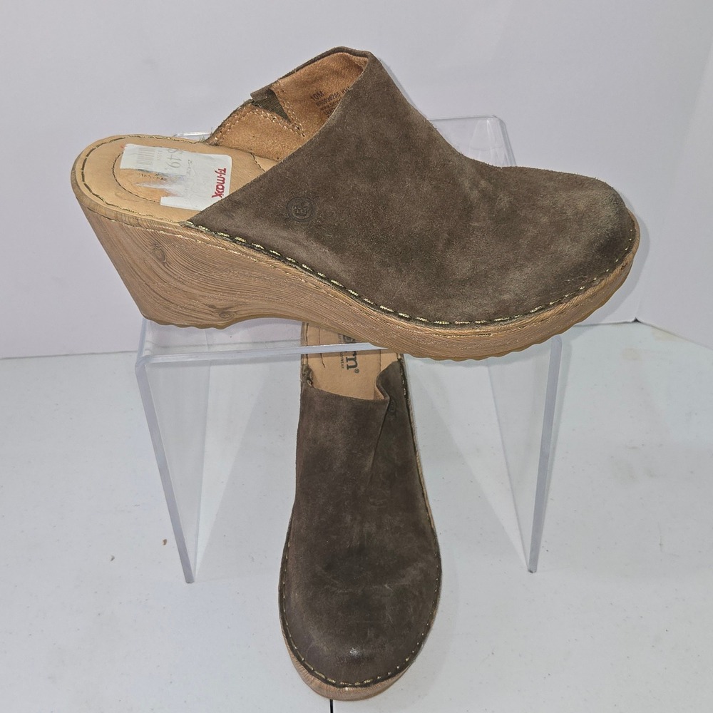 Born Brown Suede Leather Clogs Platform Mules Wedge Shoes Womens 10M BR0036295